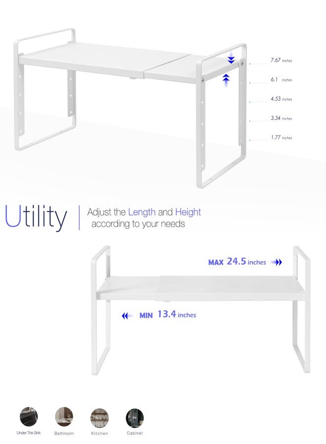 Nxconsu Cabinet Shelf Organizer, Expandable Width (13.4"-24.8"), 5-Level Adjustable Height, Metal Counter Shelf Riser Spice Rack for Kitchen Cupboard Pantry Under Sink Countertop, White, Non-Slip - Image 4