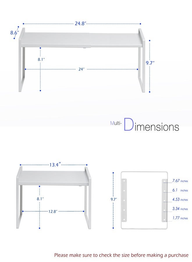 Nxconsu Cabinet Shelf Organizer, Expandable Width (13.4"-24.8"), 5-Level Adjustable Height, Metal Counter Shelf Riser Spice Rack for Kitchen Cupboard Pantry Under Sink Countertop, White, Non-Slip - Image 2