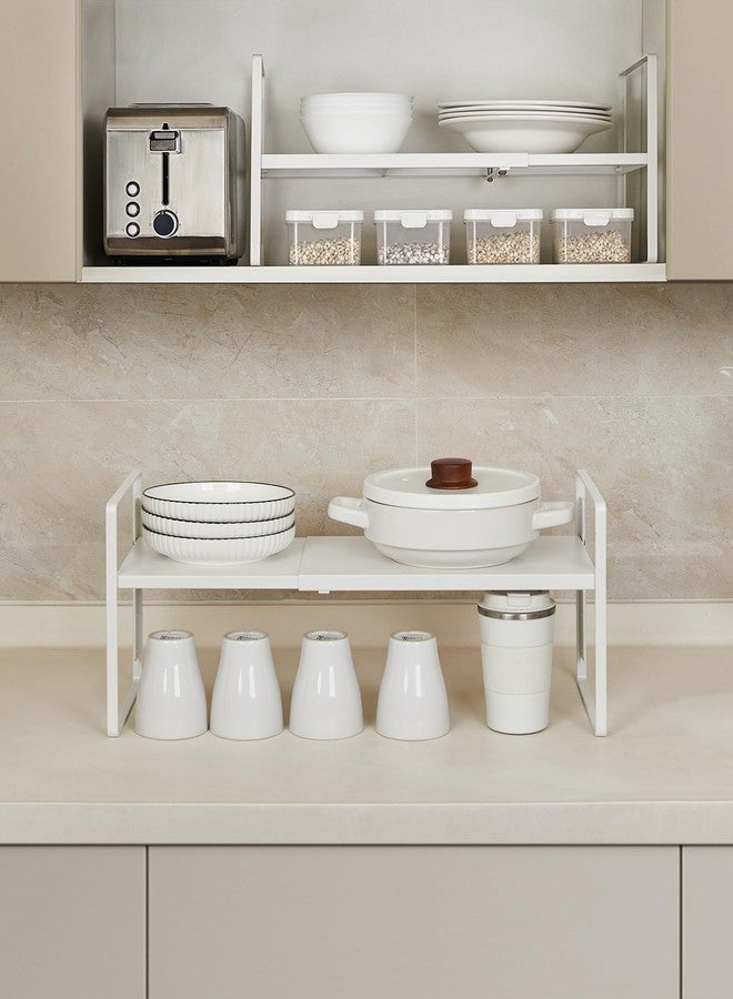 Nxconsu Cabinet Shelf Organizer, Expandable Width (13.4"-24.8"), 5-Level Adjustable Height, Metal Counter Shelf Riser Spice Rack for Kitchen Cupboard Pantry Under Sink Countertop, White, Non-Slip - Image 5