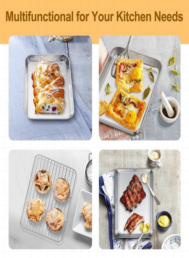 TeamFar Toaster Oven Tray and Rack Set, 9.3’’ x 7’’ x 1’’, Stainless Steel Toaster Oven Pan Broiler Pan, Non Toxic & Healthy, Easy Clean & Dishwasher Safe - Image 4
