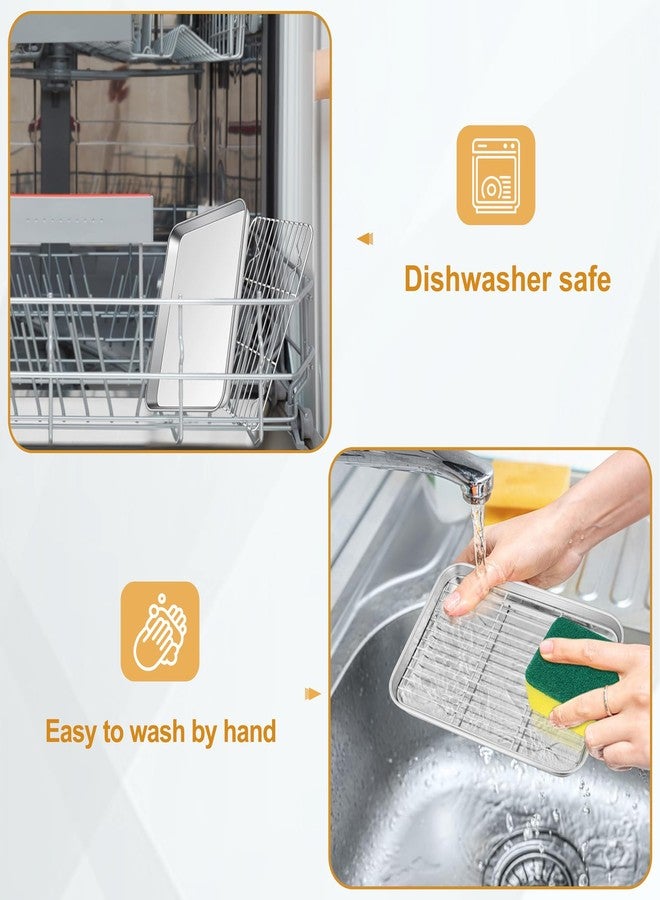 TeamFar Toaster Oven Tray and Rack Set, 9.3’’ x 7’’ x 1’’, Stainless Steel Toaster Oven Pan Broiler Pan, Non Toxic & Healthy, Easy Clean & Dishwasher Safe - Image 5