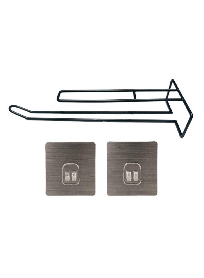 ZURATO Self ZURATO Self Adhesive Wall Mounted 3 in 1 Multi Functional Kitchen Rack for Towel Holder, Tissue Paper Rack, Wine Glass Holder (1pc Tissue Rack, Black) Toilet Paper Holder (25x4x9cm) - Image 2