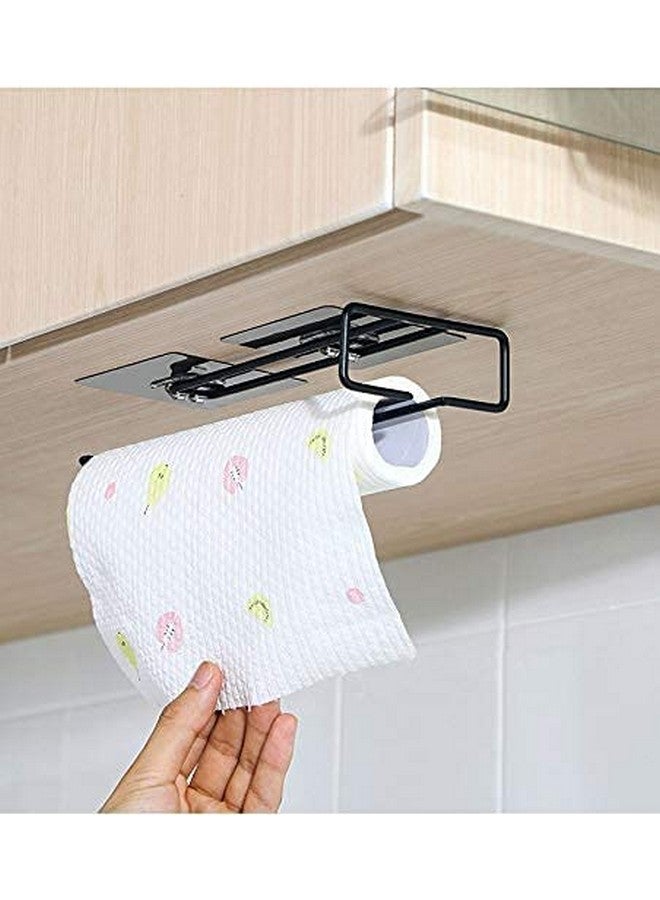 ZURATO Self ZURATO Self Adhesive Wall Mounted 3 in 1 Multi Functional Kitchen Rack for Towel Holder, Tissue Paper Rack, Wine Glass Holder (1pc Tissue Rack, Black) Toilet Paper Holder (25x4x9cm) - Image 1