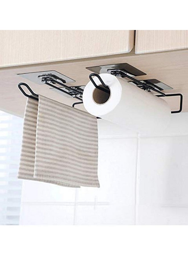 ZURATO Self ZURATO Self Adhesive Wall Mounted 3 in 1 Multi Functional Kitchen Rack for Towel Holder, Tissue Paper Rack, Wine Glass Holder (1pc Tissue Rack, Black) Toilet Paper Holder (25x4x9cm) - Image 3