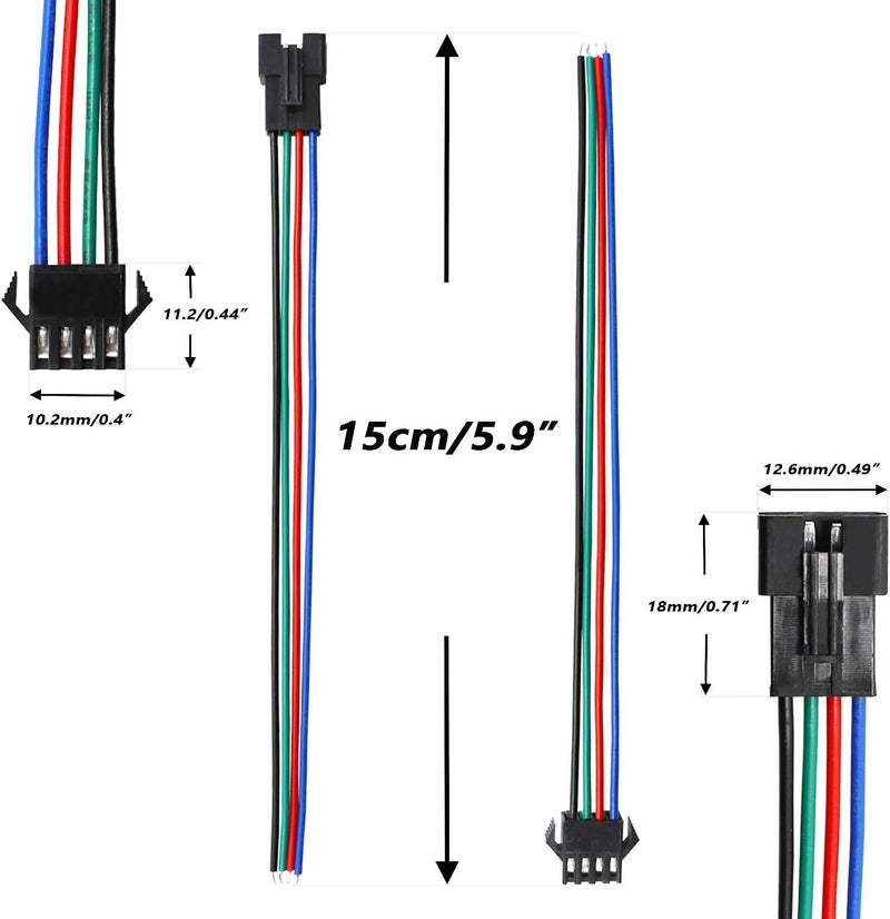 mxuteuk 20 زوج 22 AWG موصلات JST SM 4 دبابيس ذكر إلى أنثى لكابل LED 150 مم لشريط LED 5050 3528 - Image 3