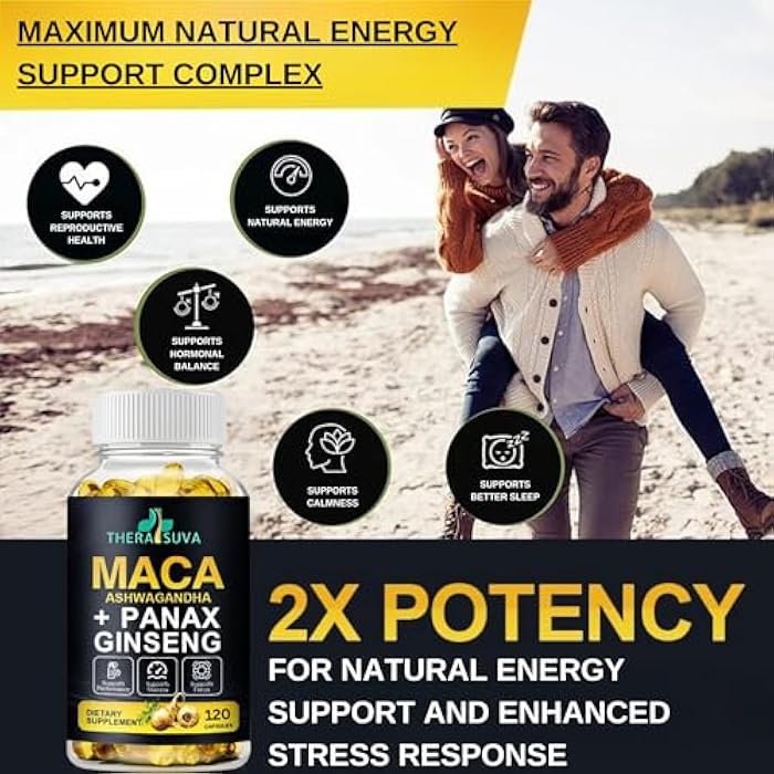 TheraSuva 3 in 1 Ashwagandha + Maca Root + Panax Ginseng - Natural Supplement for Energy, Stamina, and Stress Support, 120 Softgels - Image 3