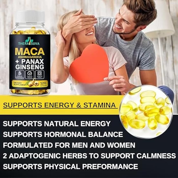 TheraSuva 3 in 1 Ashwagandha + Maca Root + Panax Ginseng - Natural Supplement for Energy, Stamina, and Stress Support, 120 Softgels - Image 4