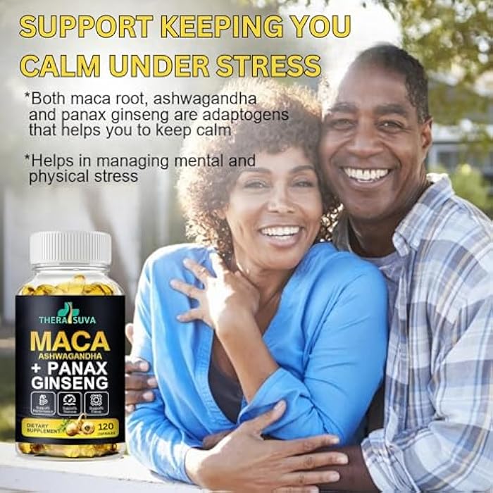 TheraSuva 3 in 1 Ashwagandha + Maca Root + Panax Ginseng - Natural Supplement for Energy, Stamina, and Stress Support, 120 Softgels - Image 5