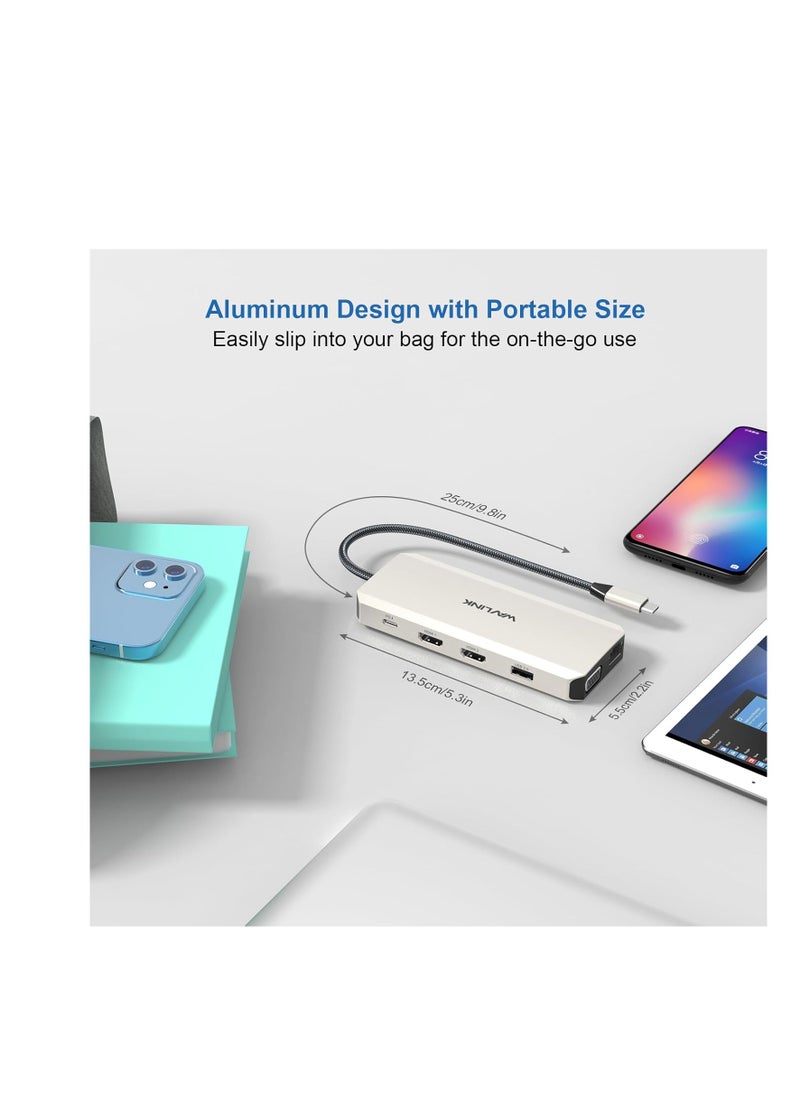 ماركة غير محددة ويفلينك موزع USB C قاعدة شحن 12 في 1 شاشة ثلاثية مزدوجة مع 2 HDMI VGA 100 واط PD ايثرنت 5 قارئ بطاقات SD/TF صوت لاجهزة ماك/ديل/ايسر/اتش بي/اسوس/ستيم ديك/روج الي/لينوفو لابتوب  - Image 2
