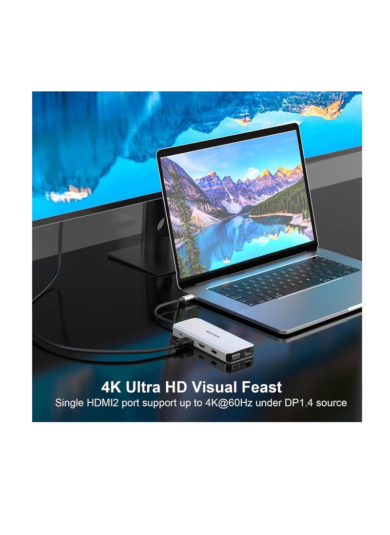 ماركة غير محددة ويفلينك موزع USB C قاعدة شحن 12 في 1 شاشة ثلاثية مزدوجة مع 2 HDMI VGA 100 واط PD ايثرنت 5 قارئ بطاقات SD/TF صوت لاجهزة ماك/ديل/ايسر/اتش بي/اسوس/ستيم ديك/روج الي/لينوفو لابتوب  - Image 4