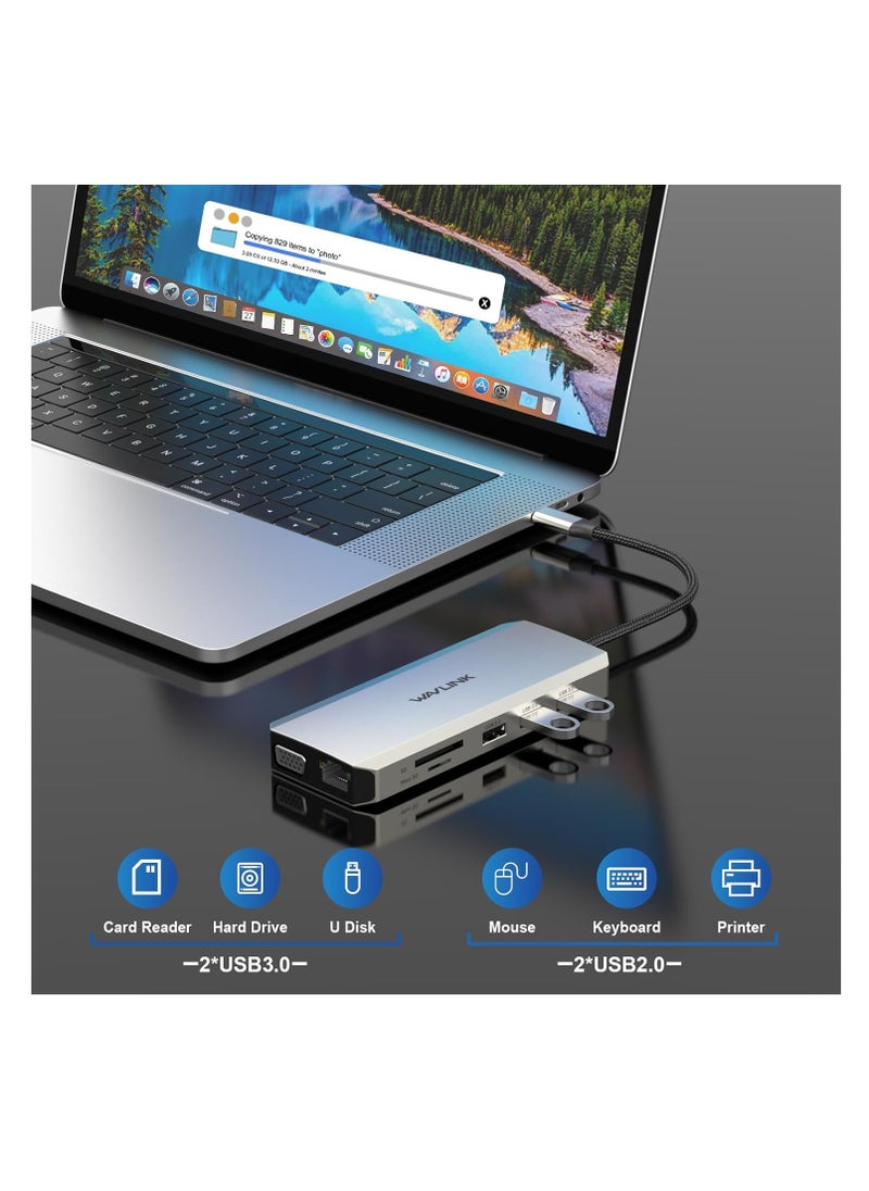 ماركة غير محددة ويفلينك موزع USB C قاعدة شحن 12 في 1 شاشة ثلاثية مزدوجة مع 2 HDMI VGA 100 واط PD ايثرنت 5 قارئ بطاقات SD/TF صوت لاجهزة ماك/ديل/ايسر/اتش بي/اسوس/ستيم ديك/روج الي/لينوفو لابتوب  - Image 5