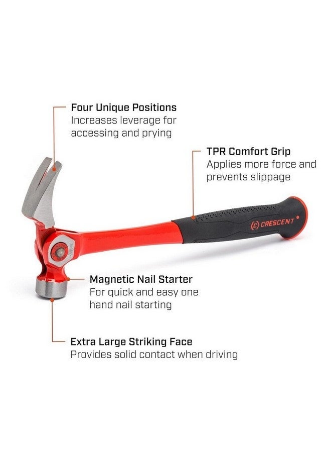 كريسنت مطرقة مخلبية فولاذية مع آلية الضبط المفصلي بمقبض مبطن مريح أحمر وأسود 18 أونصة CINDEX18 - Image 2