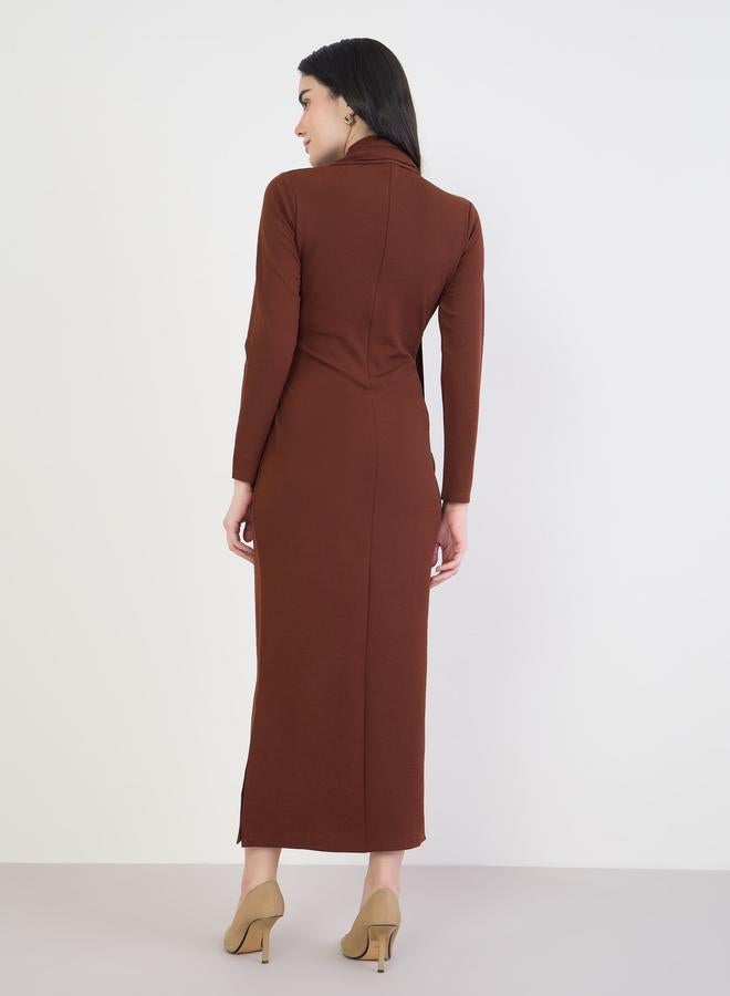 Styli Women Brown Bodycon Maxi Dress - Image 5