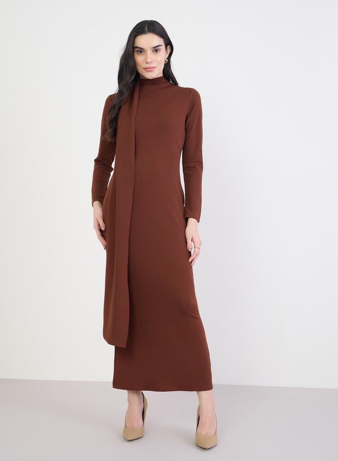 Styli Women Brown Bodycon Maxi Dress - Image 3
