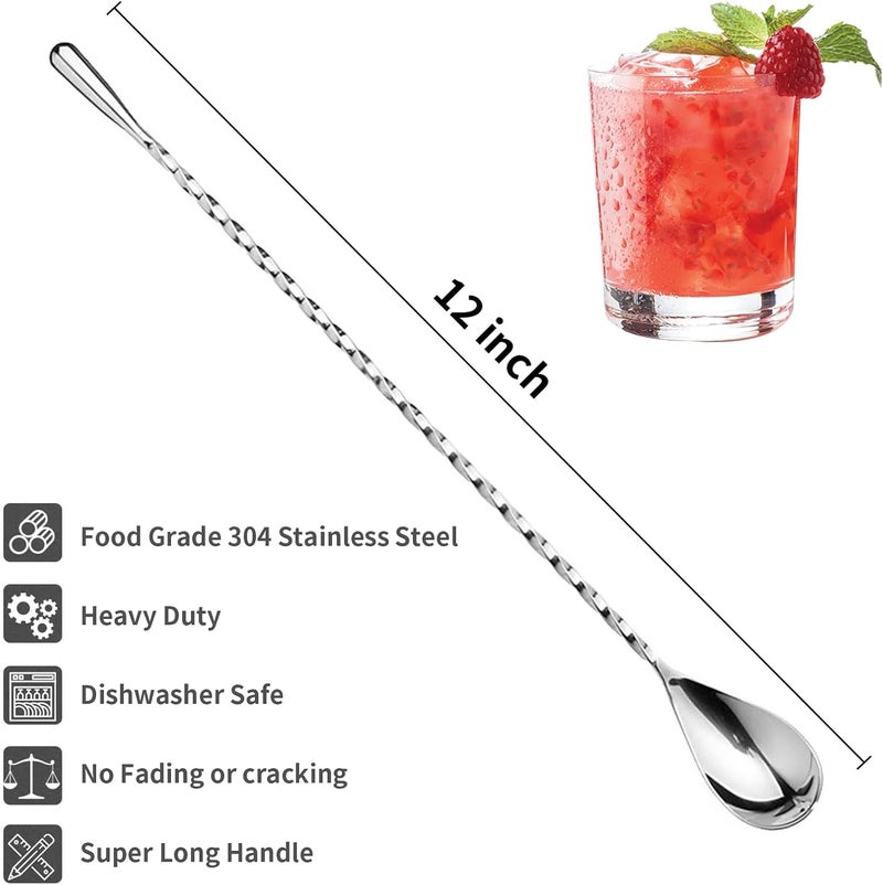 eispap 4Pcs Cocktail Spoon Long Handle Bar Spoon - 12" Metal Spoons Drink Mixers for Cocktails Stainless Steel Spoons Stirring Spoons for Coffee Bar Accessories (4) - Image 2