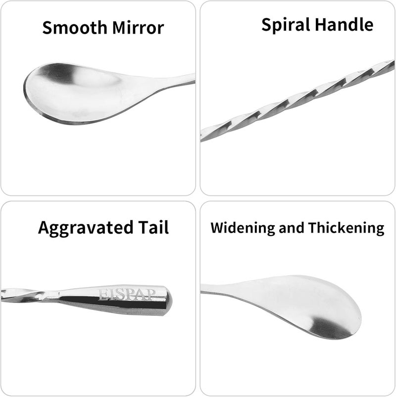 eispap 4Pcs Cocktail Spoon Long Handle Bar Spoon - 12" Metal Spoons Drink Mixers for Cocktails Stainless Steel Spoons Stirring Spoons for Coffee Bar Accessories (4) - Image 4