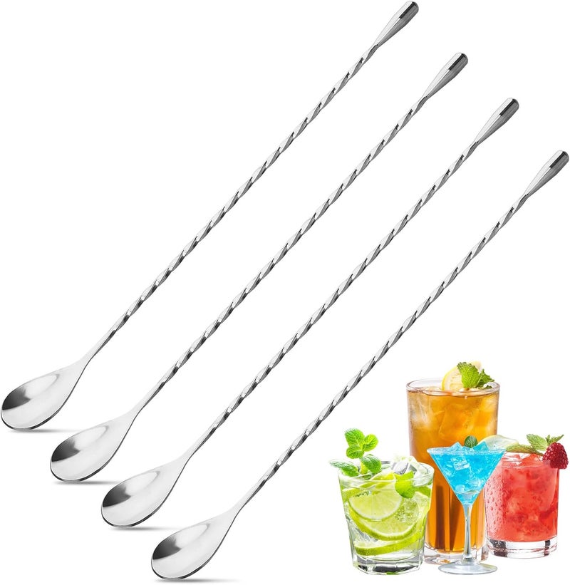 eispap 4Pcs Cocktail Spoon Long Handle Bar Spoon - 12" Metal Spoons Drink Mixers for Cocktails Stainless Steel Spoons Stirring Spoons for Coffee Bar Accessories (4) - Image 1