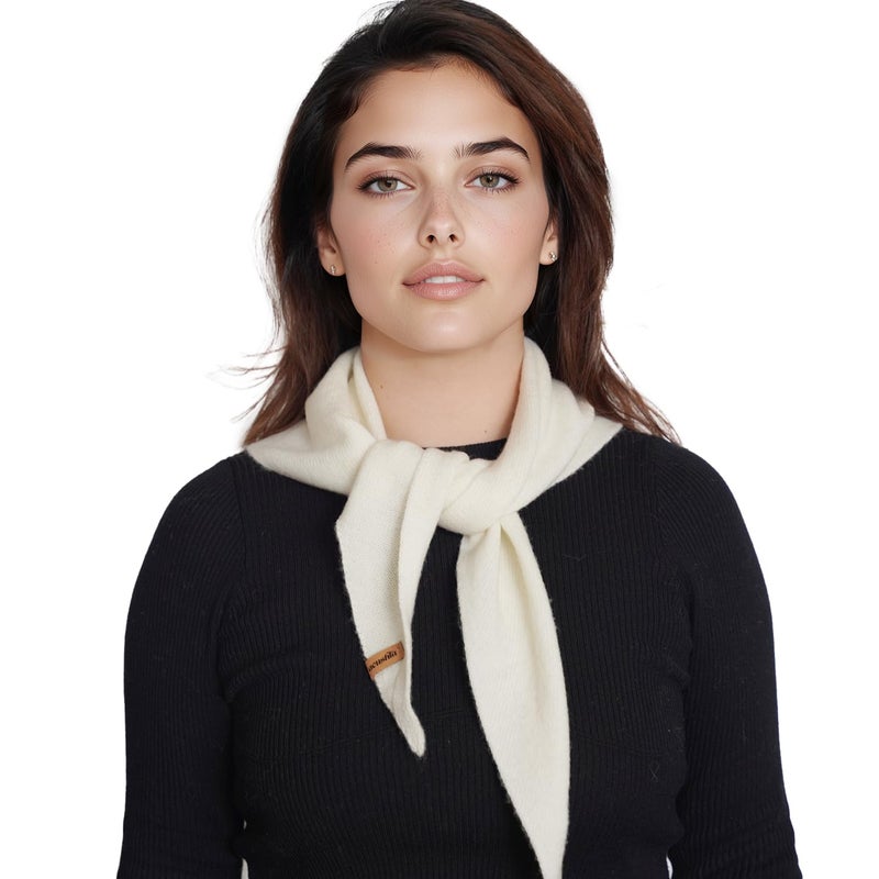 ACUSHLA 100% Merino Wool Triangle Scarf for Women Winter Neck Gaiter Warmer Knit Fashion Hooded Scarf Lightweight Soft Warm Neck Wrap for Ladies, 15.7'' X 47.2'', Milky White - Image 1