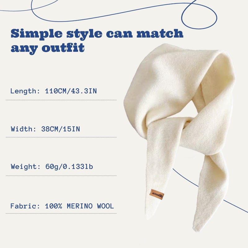 ACUSHLA 100% Merino Wool Triangle Scarf for Women Winter Neck Gaiter Warmer Knit Fashion Hooded Scarf Lightweight Soft Warm Neck Wrap for Ladies, 15.7'' X 47.2'', Milky White - Image 4