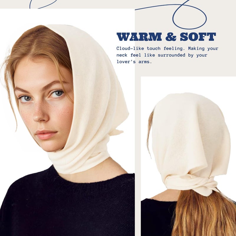 ACUSHLA 100% Merino Wool Triangle Scarf for Women Winter Neck Gaiter Warmer Knit Fashion Hooded Scarf Lightweight Soft Warm Neck Wrap for Ladies, 15.7'' X 47.2'', Milky White - Image 3