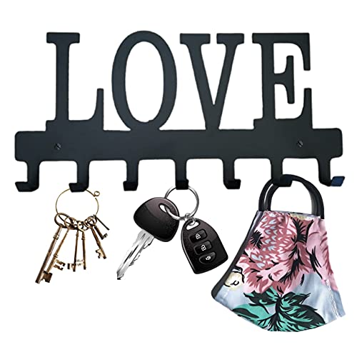 Atom Metal Key Holder, Love | Rack Leash Hanger for Room Kitchen or Garage Wall Decor Organizer Home | 7 Hooks, 10.6 x 6.15 x 08 INCH, Color- Black - Image 1