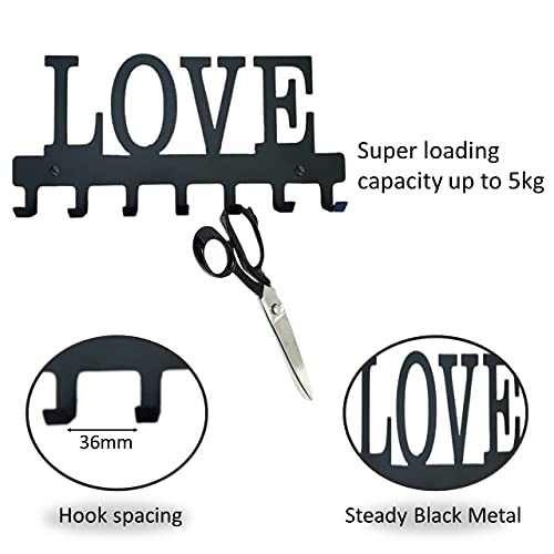 Atom Metal Key Holder, Love | Rack Leash Hanger for Room Kitchen or Garage Wall Decor Organizer Home | 7 Hooks, 10.6 x 6.15 x 08 INCH, Color- Black - Image 3