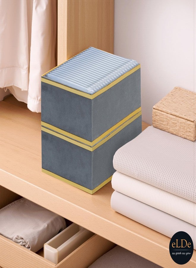 ELDE Jewellery Organiser Box for Women | Jewellery Storage Tray with Jewellery Organisers Pouch | Necklace & Jewelry Organizer | Jewellery Box for Wardrobe & Drawer (Grey with Border, Large) - Image 3