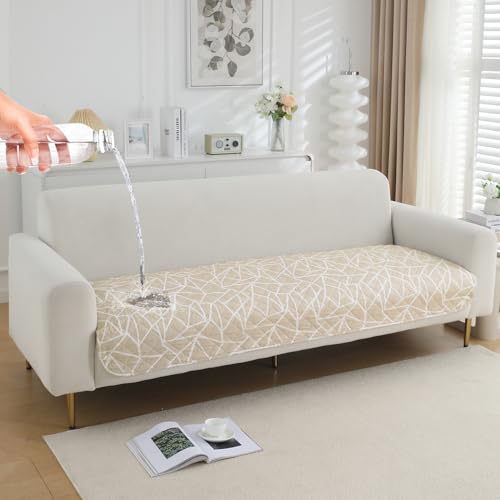 HOKIPO 'Elira Series' Polyester Blend Water Repellent + Waterproof Quilted Sofa Mats | Make Your Own Sofa Cover Set | Length 150cm - Beige Abstract Geometry (AR-5246-C3) - Image 1