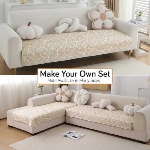 HOKIPO 'Elira Series' Polyester Blend Water Repellent + Waterproof Quilted Sofa Mats | Make Your Own Sofa Cover Set | Length 150cm - Beige Abstract Geometry (AR-5246-C3) - Image 3