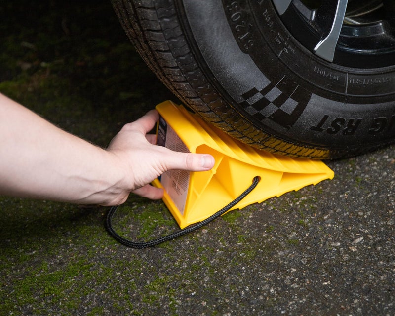 Camco Camper RV Wheel Chock with Rope Keeps Trailer inPlace to Safely Unhitch or Park Compatible with Wheels Up to 26 in Diameter Molded of HeavyDuty Hard Plastic 2Pack 44471 - Image 2
