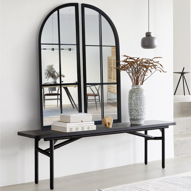 OUSHUAI OUSHUAI Black Arched Mirror Set of 2Window Pane Mirror for Wall DecorFarmhouse Wall Mounted Mirrors for EntrywayHallwayLiving RoomFireplace2Pack 38X134 