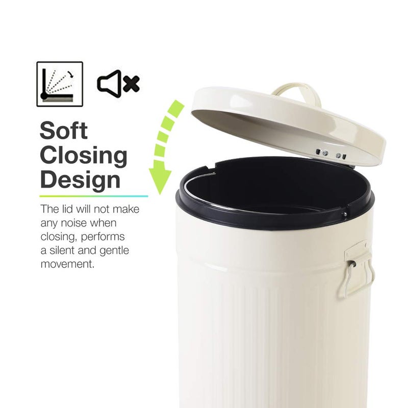 mingol White Trash Can with Lid, Bathroom Bedroom Waste Basket Soft Close, Small White Garbage Can, Retro Vintage Home Office Trash Can, 12 Liter/3 Gallon, Glossy Cream White - Image 4