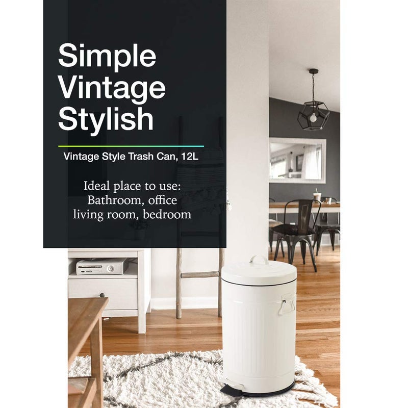 mingol White Trash Can with Lid, Bathroom Bedroom Waste Basket Soft Close, Small White Garbage Can, Retro Vintage Home Office Trash Can, 12 Liter/3 Gallon, Glossy Cream White - Image 2