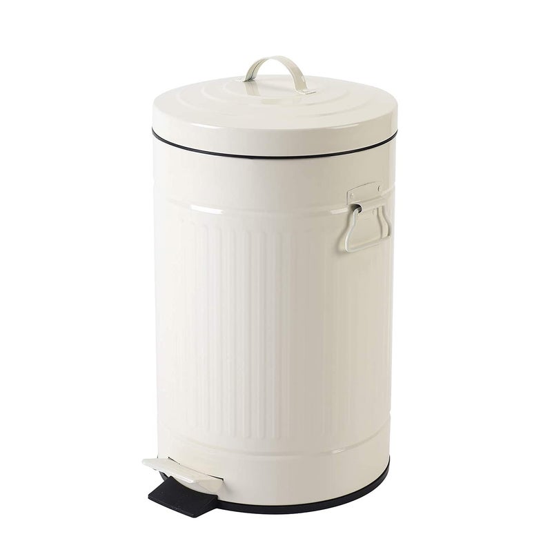 mingol White Trash Can with Lid, Bathroom Bedroom Waste Basket Soft Close, Small White Garbage Can, Retro Vintage Home Office Trash Can, 12 Liter/3 Gallon, Glossy Cream White - Image 1