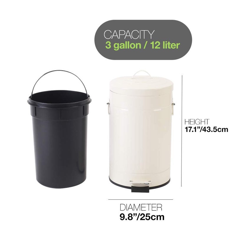 mingol White Trash Can with Lid, Bathroom Bedroom Waste Basket Soft Close, Small White Garbage Can, Retro Vintage Home Office Trash Can, 12 Liter/3 Gallon, Glossy Cream White - Image 3