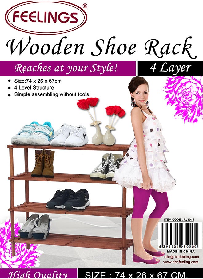 Feelings - Wooden Shoe Rack 4 Tier 74Cm Natural - Image 1