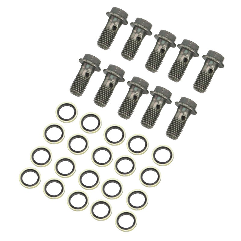 WOOSTAR Stainless Steel M10 x 125 Banjo Bolts Brake Fitting Adapter with M10 Copper Washers Pack of 10