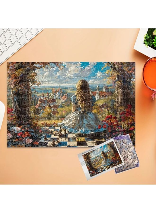 1000 قطعة لغز أليس في بلاد العجائب الخشبي لعبة عائلية فاخرة من الخشب المعاد تدويره - Image 2