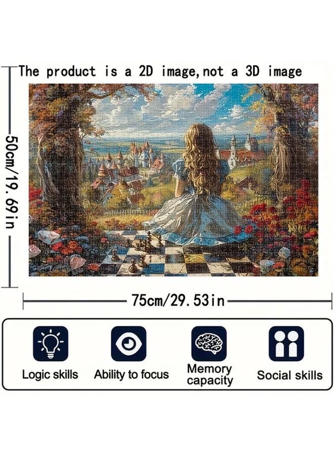 1000 قطعة لغز أليس في بلاد العجائب الخشبي لعبة عائلية فاخرة من الخشب المعاد تدويره - Image 4