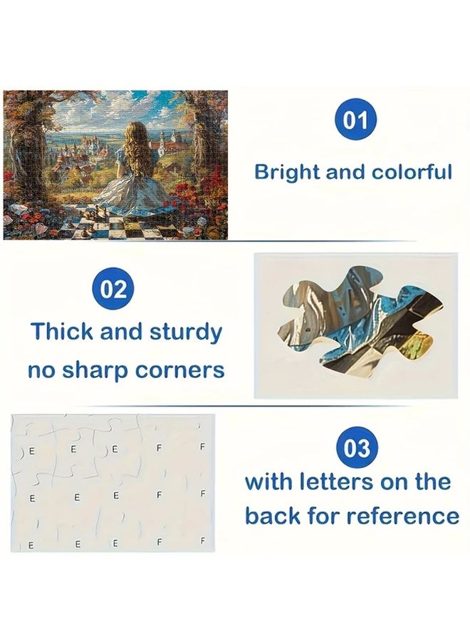 1000 قطعة لغز أليس في بلاد العجائب الخشبي لعبة عائلية فاخرة من الخشب المعاد تدويره - Image 5