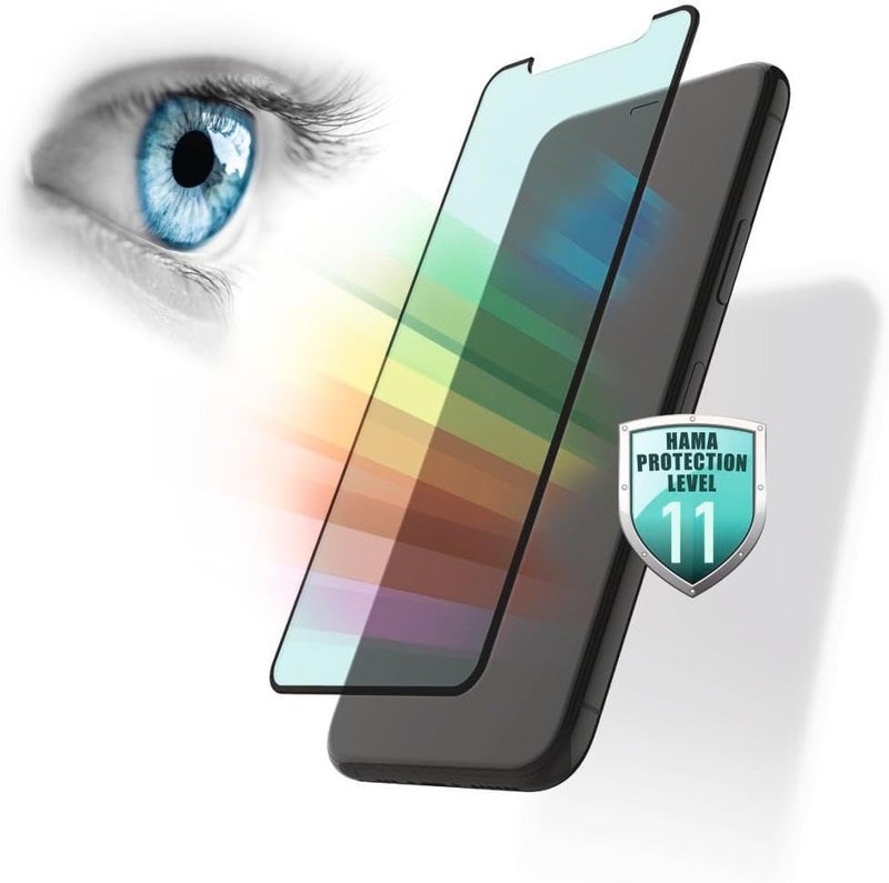 Hama 3D Full-Screen Anti-Blue Light & Antibacterial Tempered Glass for Apple iPhone 12 Mini, 10H Hardness, Eye Protection Filter, Silver Ion Coating, Anti-Fingerprint, Easy-On Installation (1 Pack)