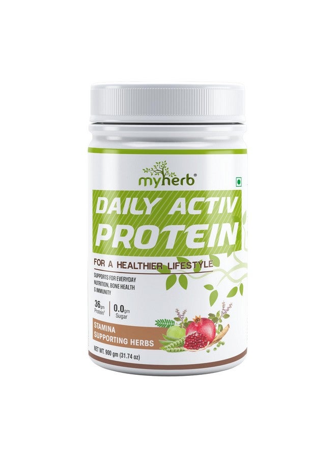 MYHERB Daily Active Protein | 36gm Protein (Whey+Pea Protein)|Stamina Supporting Hebrs Tulsi,Amla & 8 Herbs|Supports Everyday Nutrition,Bone Health & Immunity For Women (Chocolate, 900 g (Pack of 1)) - Image 1