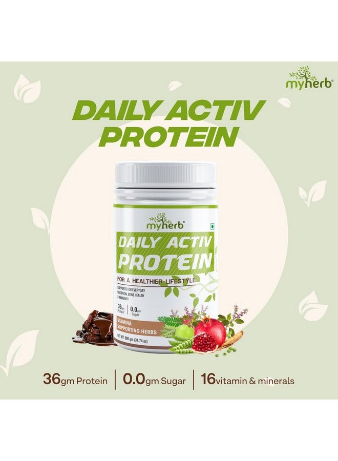 MYHERB Daily Active Protein | 36gm Protein (Whey+Pea Protein)|Stamina Supporting Hebrs Tulsi,Amla & 8 Herbs|Supports Everyday Nutrition,Bone Health & Immunity For Women (Chocolate, 900 g (Pack of 1)) - Image 2