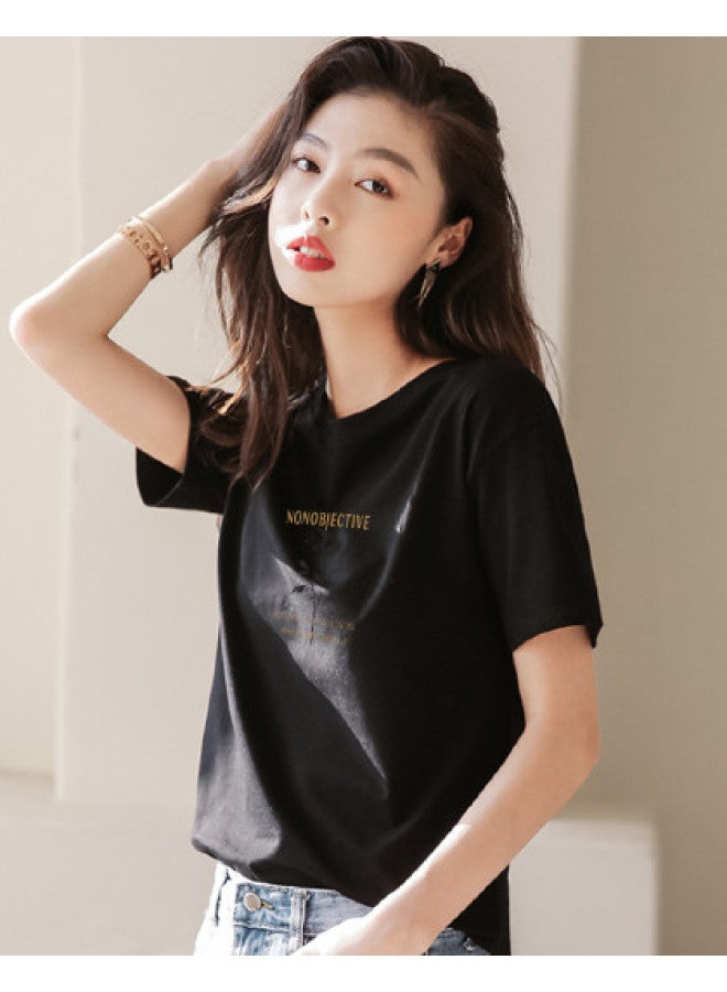 Women's T-shirt Short Sleeve 2025 Loose Fit Cotton Top Slimming Round Neck Basic Tee For Spring/summer - Image 1