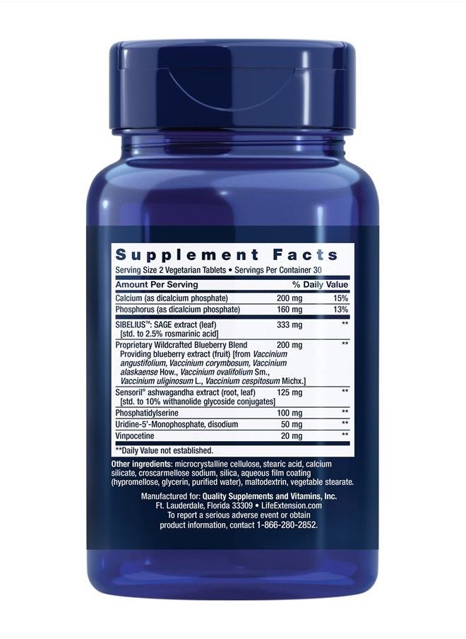 Life Extension - Cognitex Elite - Brain Health Supplement - for Focus, Healthy Memory and Cognition Support with Calcium, Sage & Blueberry Extract - Gluten Free, Non-GMO, Vegetarian - 60 Tablets - Image 1