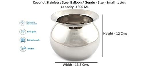 Benstar Stainless Steel Water Pot Lota Jug/Pongal Pot/Multipurpose Pot - 1 Unit - Diameter - 13.5 Cms (Capacity -1500ML) - Image 2