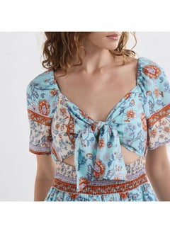 FAV Floral Print Midi Dress with Sweetheart Neck and Cutout Detail  - Image 4