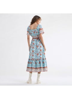 FAV Floral Print Midi Dress with Sweetheart Neck and Cutout Detail  - Image 3