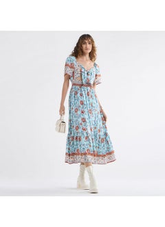 FAV Floral Print Midi Dress with Sweetheart Neck and Cutout Detail  - Image 1