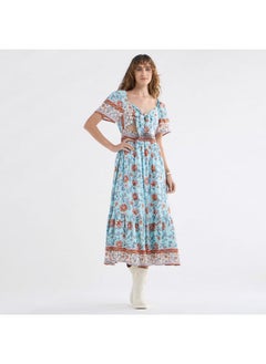FAV Floral Print Midi Dress with Sweetheart Neck and Cutout Detail  - Image 2